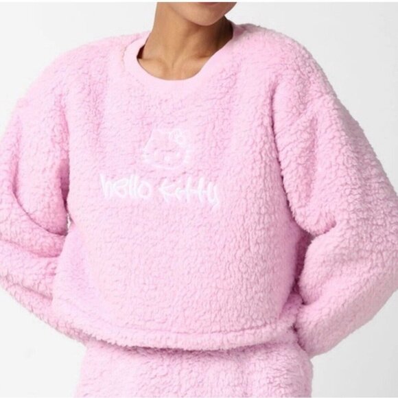 NEW! Forever 21 Hello Kitty x Collection Fuzzy Sherpa Sweater Sanrio Pink SZ S - Picture 2 of 10